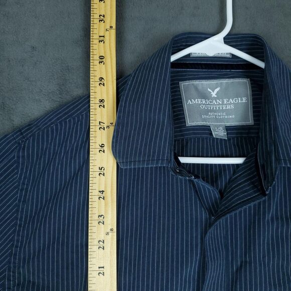 American Eagle Shirt Mens Large Pinstripe Button Up Premium Vintage Fit - Picture 7 of 12